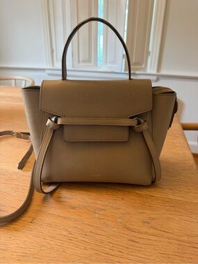 CELINE Taupe Brown Mini Nano Belt Satchel with Top Handle
